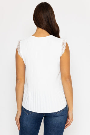 Carraig Donn Cap Sleeve Lace Trim Pleated Top in Ecru