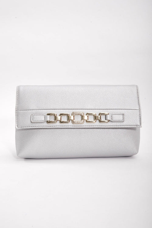 Chain Detail Clutch in Silver