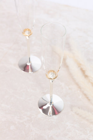 Carraig Donn Champagne Flutes with Gold Plated Rings