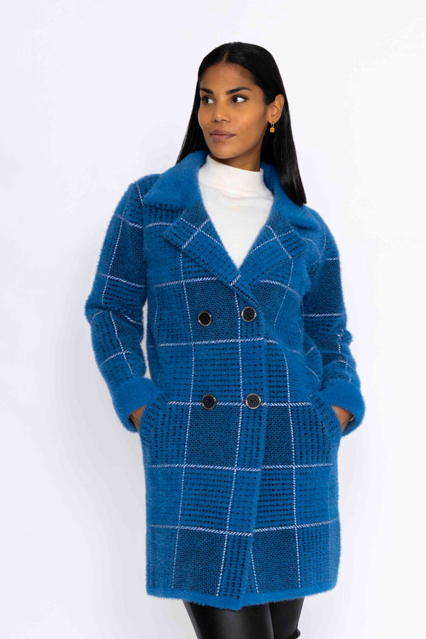Carraig Donn Check Buttoned Coatigan in Teal