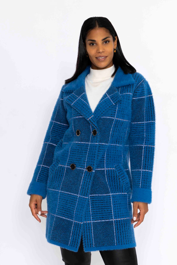 Carraig Donn Check Buttoned Coatigan in Teal