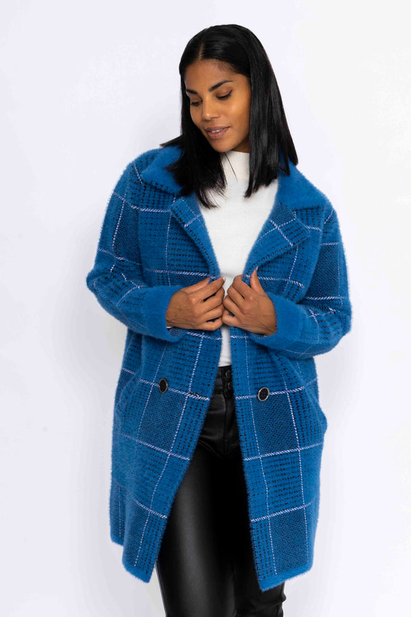 Carraig Donn Check Buttoned Coatigan in Teal