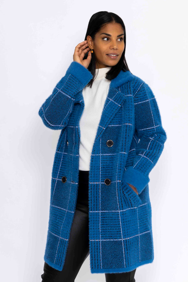 Carraig Donn Check Buttoned Coatigan in Teal
