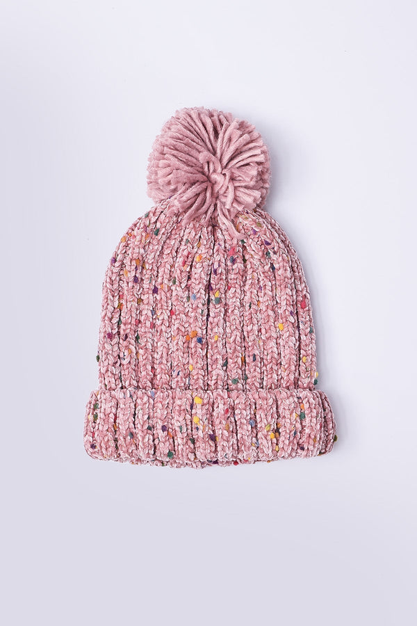 Carraig Donn Chenille Contrast Beanie in Pink