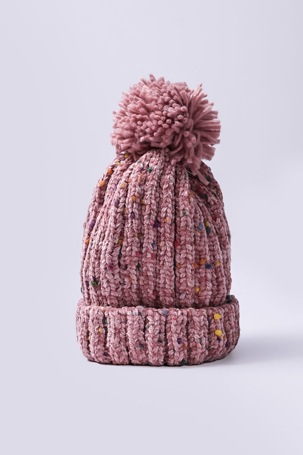 Carraig Donn Chenille Contrast Beanie in Pink
