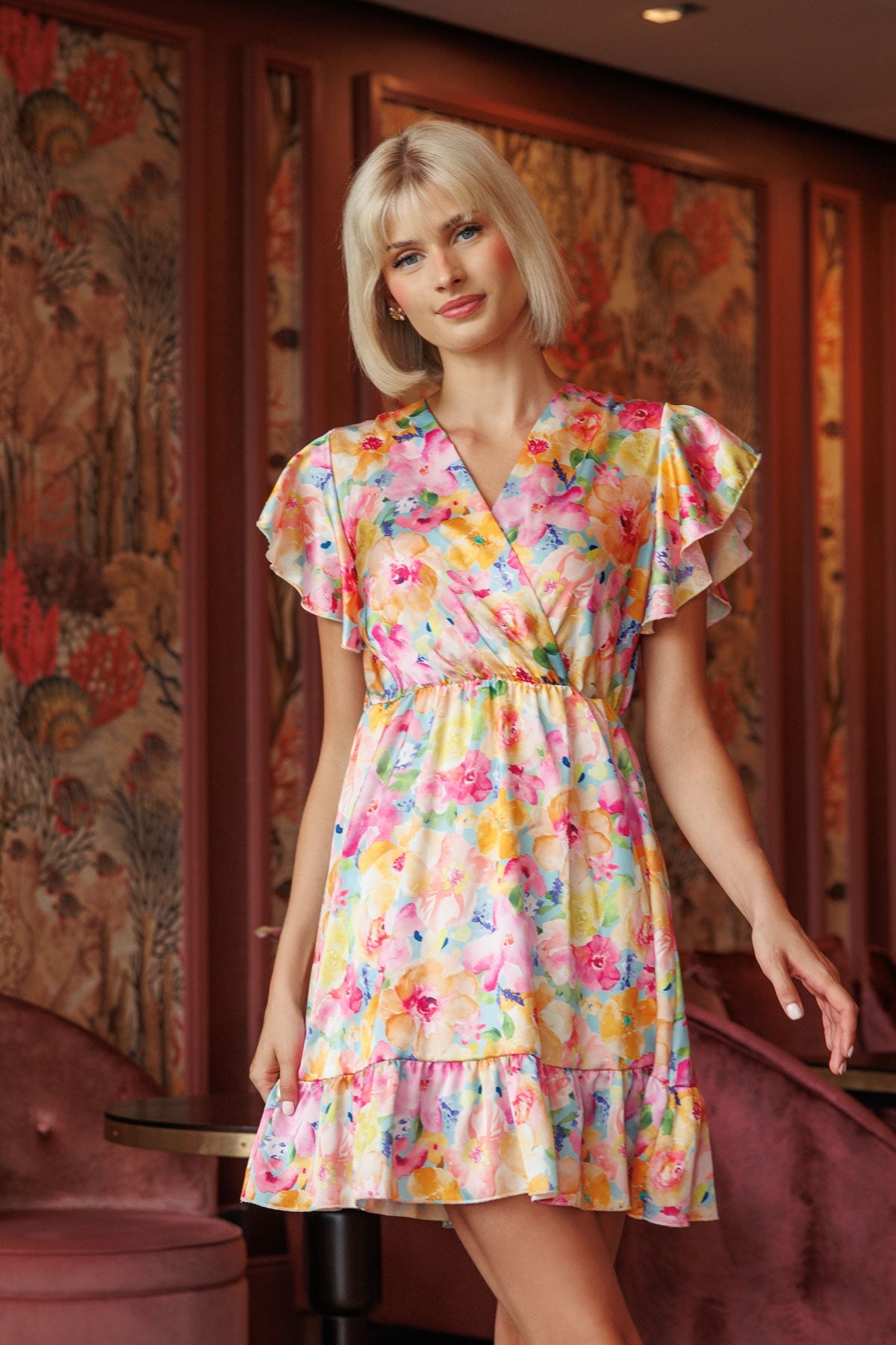 Cheryl Mini Dress in Multi Print