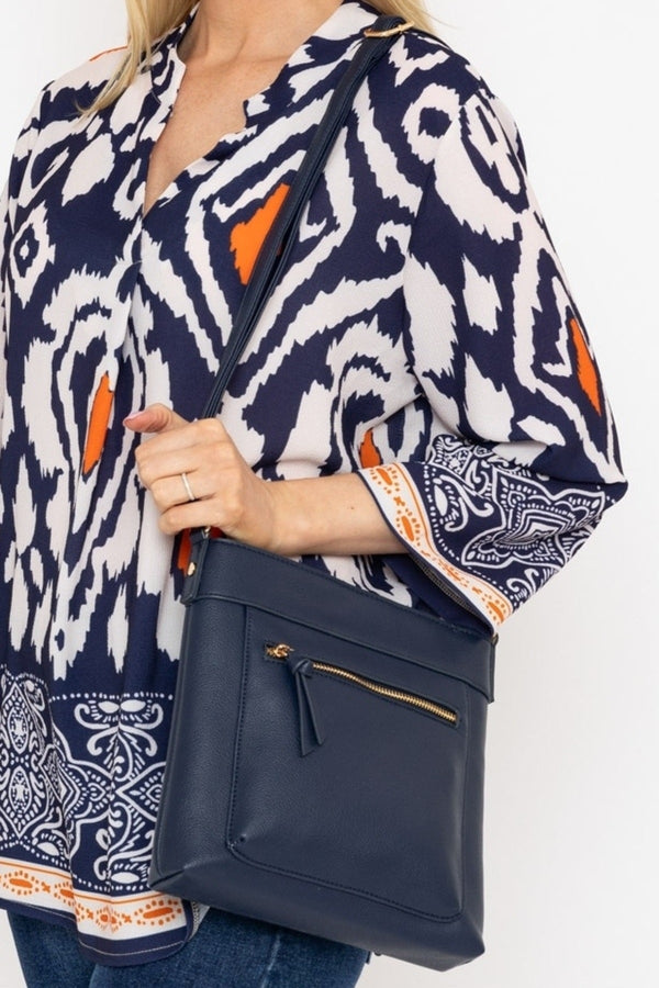Carraig Donn Classic Crossbody Front Zip Bag in Navy