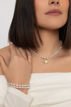 Carraig Donn Clover Drop Faux Pearl Necklace