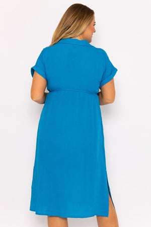 Carraig Donn Collar Knee Length Dress in Blue