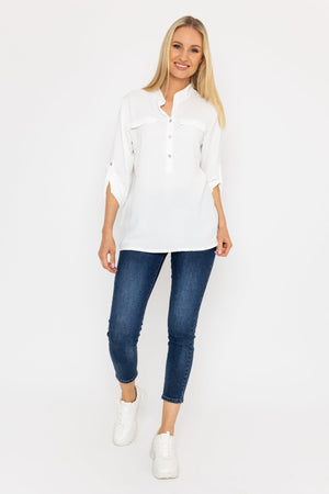 Carraig Donn Collarless Shirt in Ecru
