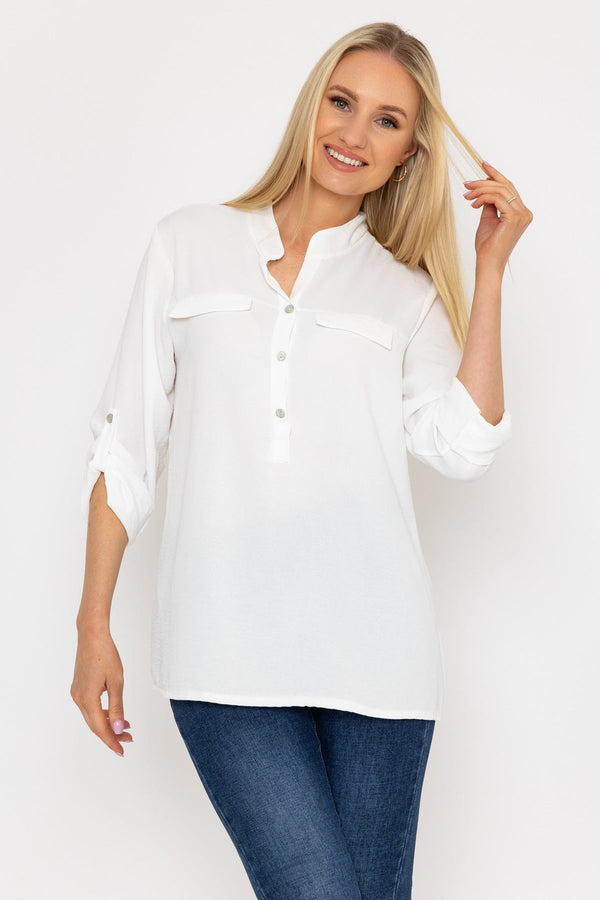 Carraig Donn Collarless Shirt in Ecru
