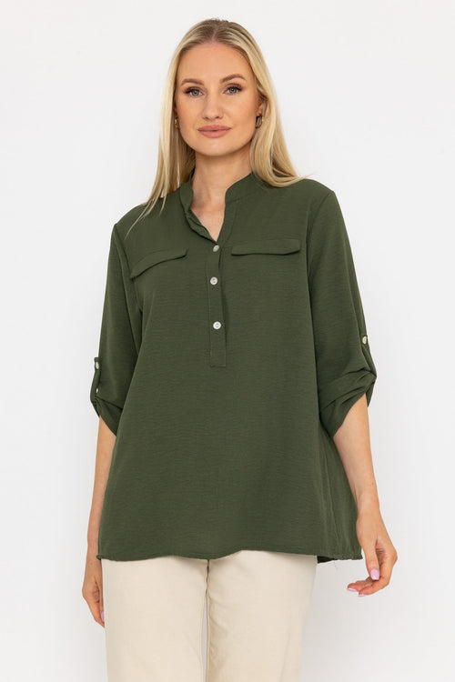 Collarless Shirt in Khaki