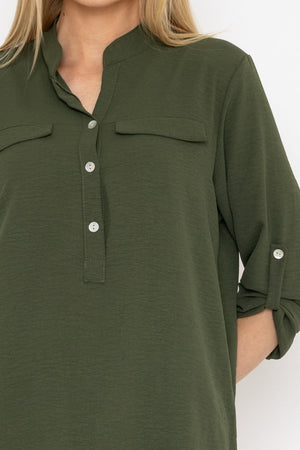 Carraig Donn Collarless Shirt in Khaki