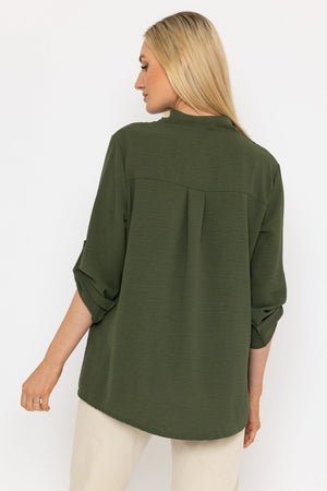 Carraig Donn Collarless Shirt in Khaki