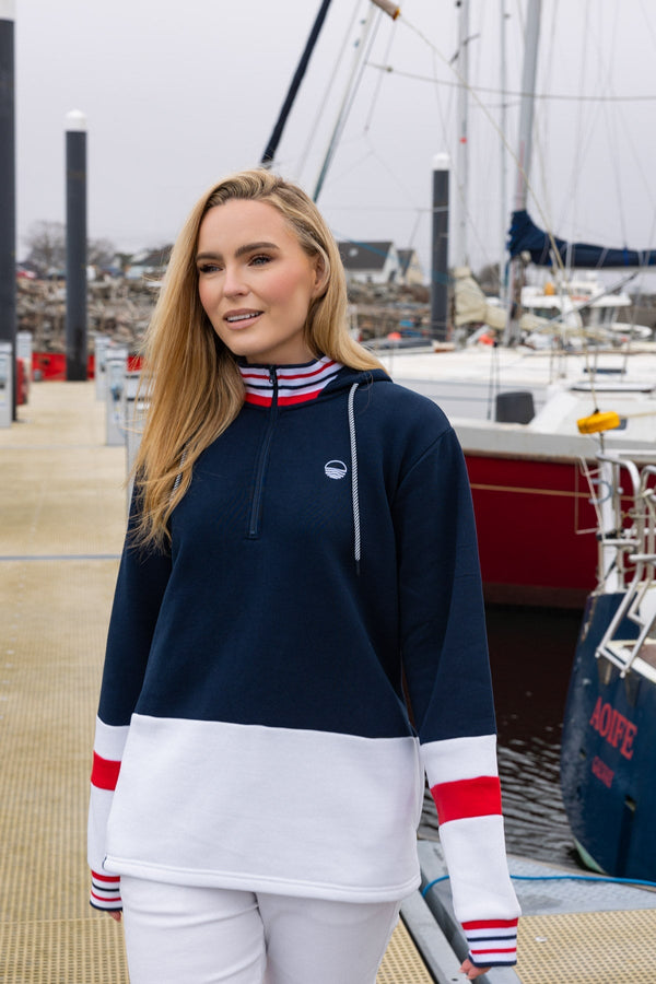 Carraig Donn Colour Block Half Zip Hooded Sweatshirt in Navy