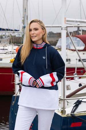 Carraig Donn Colour Block Half Zip Hooded Sweatshirt in Navy