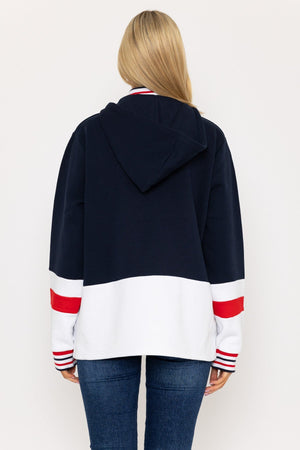 Carraig Donn Colour Block Half Zip Hooded Sweatshirt in Navy