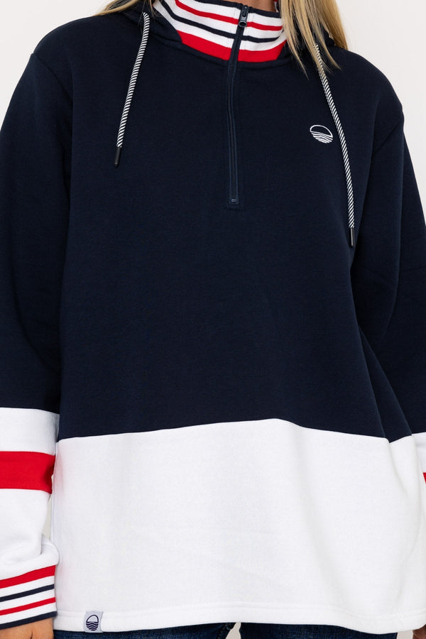 Carraig Donn Colour Block Half Zip Hooded Sweatshirt in Navy