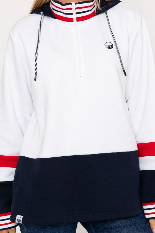 Carraig Donn Colour Block Half Zip Hooded Sweatshirt in White