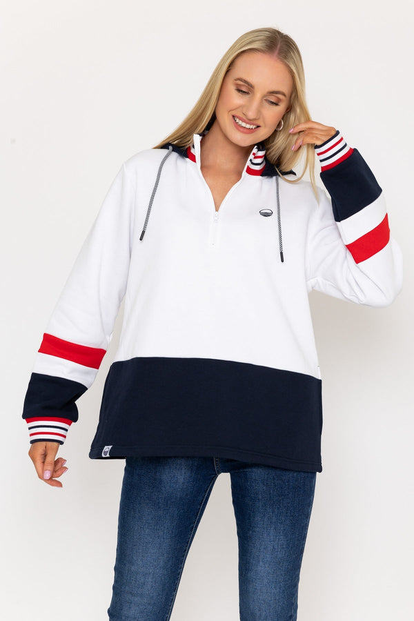 Carraig Donn Colour Block Half Zip Hooded Sweatshirt in White