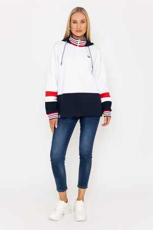 Carraig Donn Colour Block Half Zip Hooded Sweatshirt in White