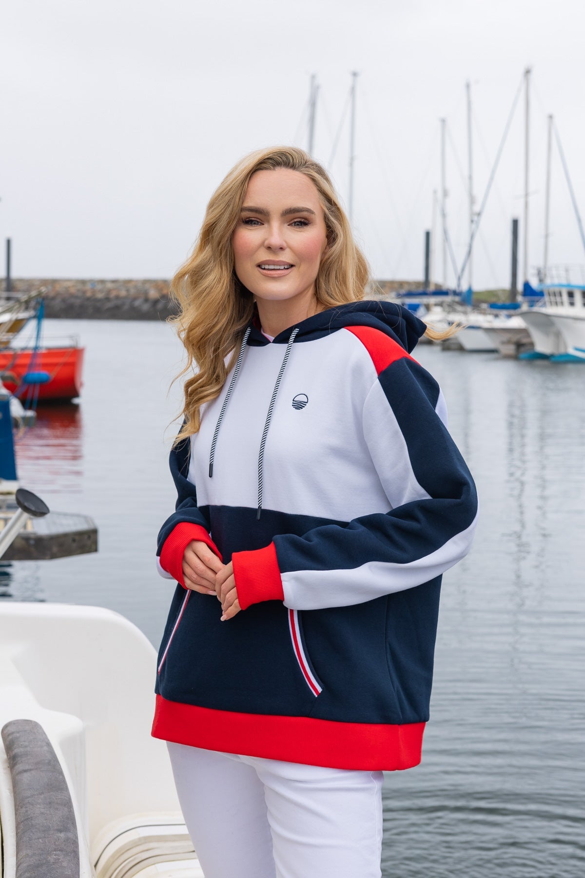 Colour Block Hoodie in Navy