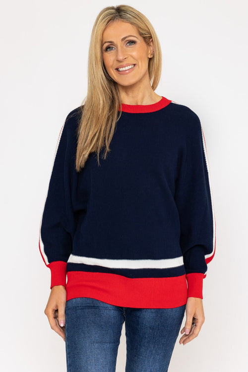 Colour Block Stripe Knit Sweater in Navy