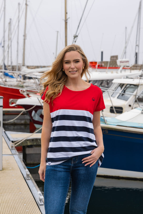 Carraig Donn Colour Block Stripe T-Shirt in Red