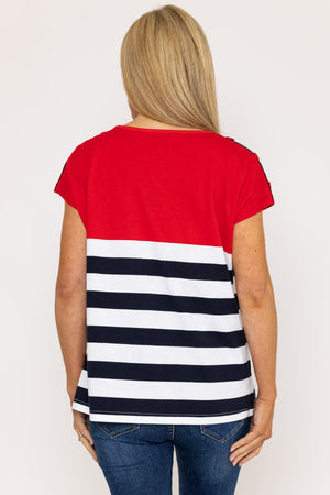 Carraig Donn Colour Block Stripe T-Shirt in Red