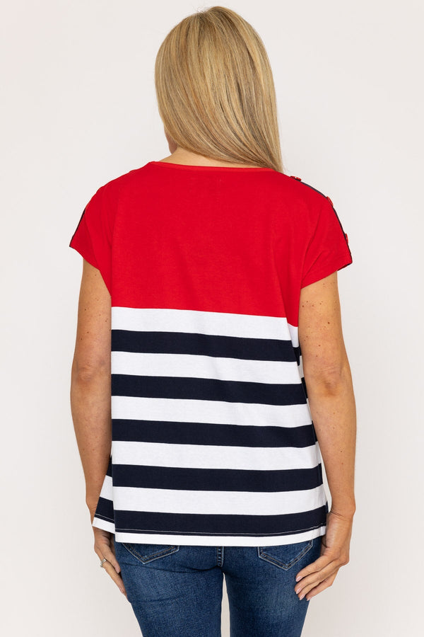 Carraig Donn Colour Block Stripe T-Shirt in Red