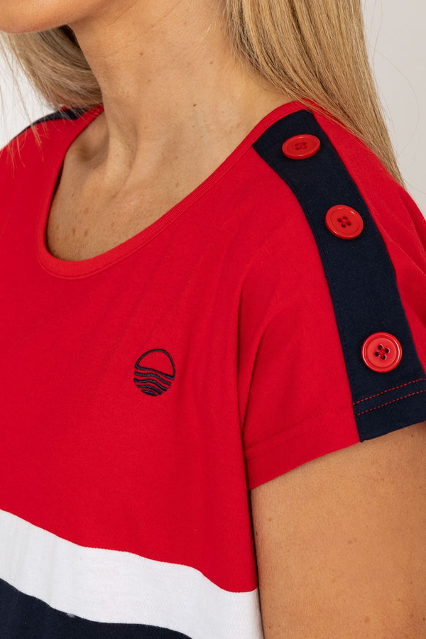 Carraig Donn Colour Block Stripe T-Shirt in Red