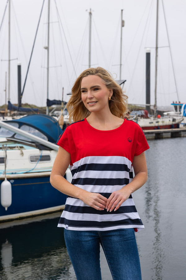 Carraig Donn Colour Block Stripe T-Shirt in Red