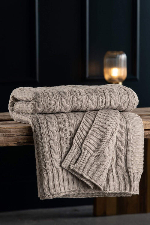 Cool Grey Aran Knit Throw