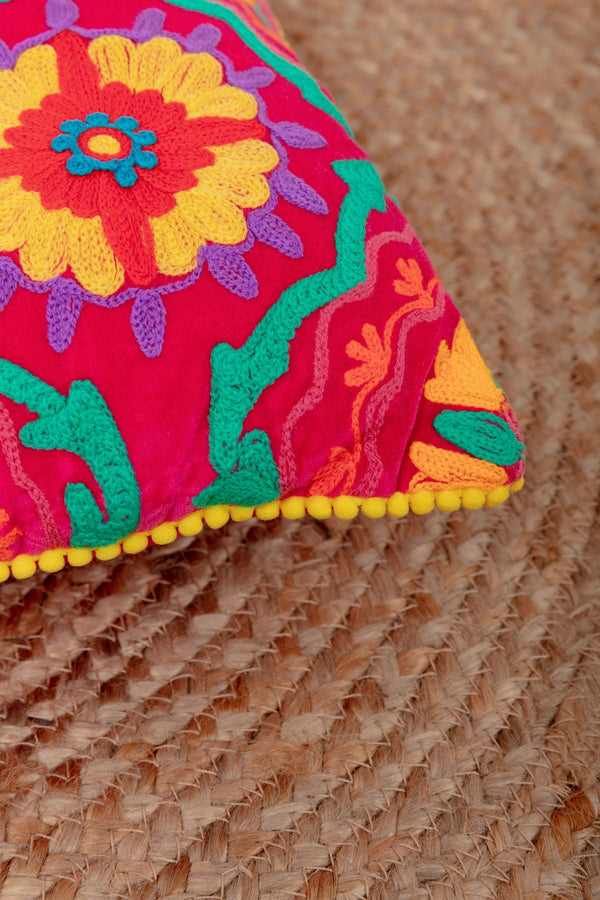 Carraig Donn Coral Geometric Velvet Embroidered Cushion