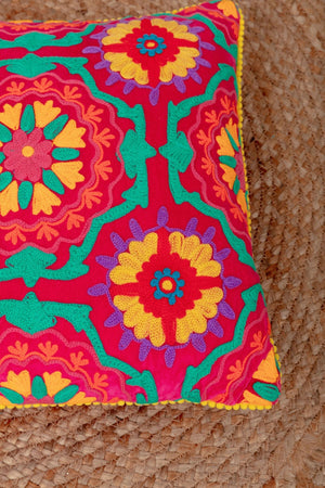 Carraig Donn Coral Geometric Velvet Embroidered Cushion