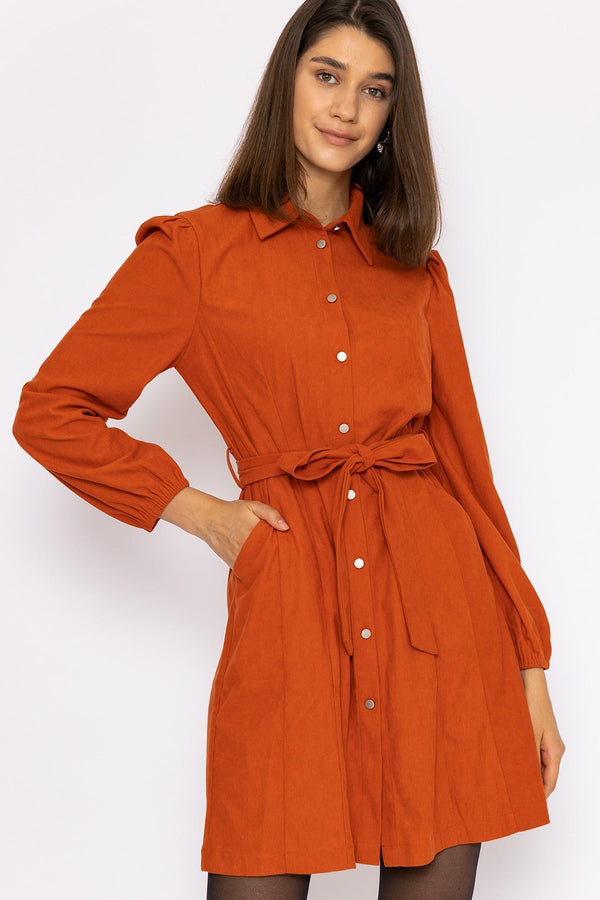 Carraig Donn Cord Mini Dress in Rust