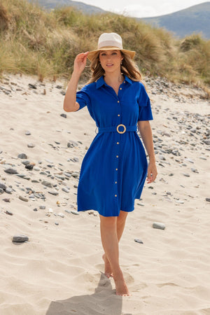 Carraig Donn Cotton Shirt Dress in Cobalt