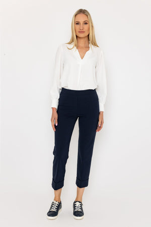 Carraig Donn Cotton Turn Up Trousers in Navy