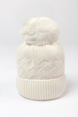 Carraig Donn Cream Cable Knit Beanie with Pom