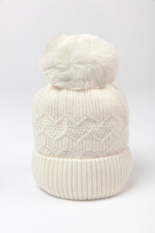 Carraig Donn Cream Cable Knit Beanie with Pom
