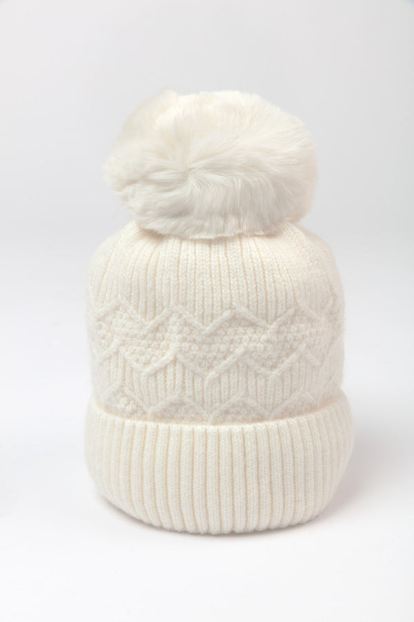 Carraig Donn Cream Cable Knit Beanie with Pom