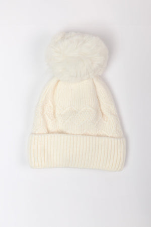 Carraig Donn Cream Cable Knit Beanie with Pom