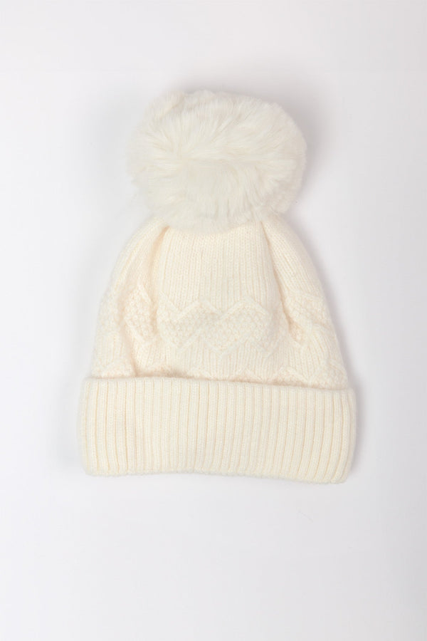 Carraig Donn Cream Cable Knit Beanie with Pom