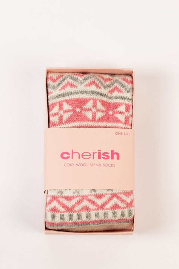 Carraig Donn Cream Fairisle Cosy Socks In Box