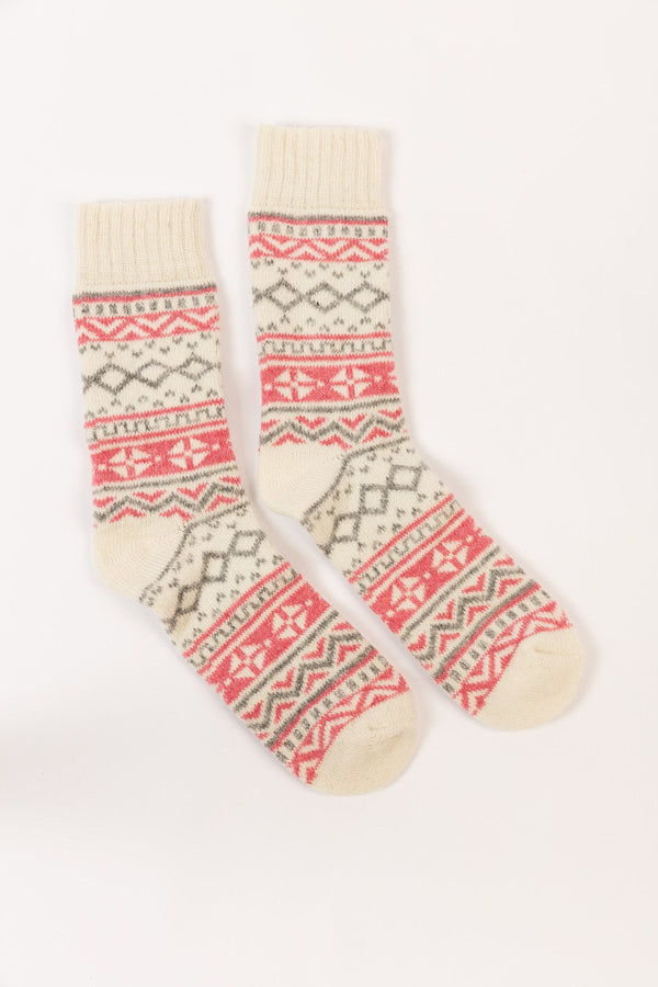 Carraig Donn Cream Fairisle Cosy Socks In Box