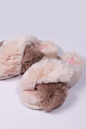 Carraig Donn Cream Faux Fur Contrast Slippers