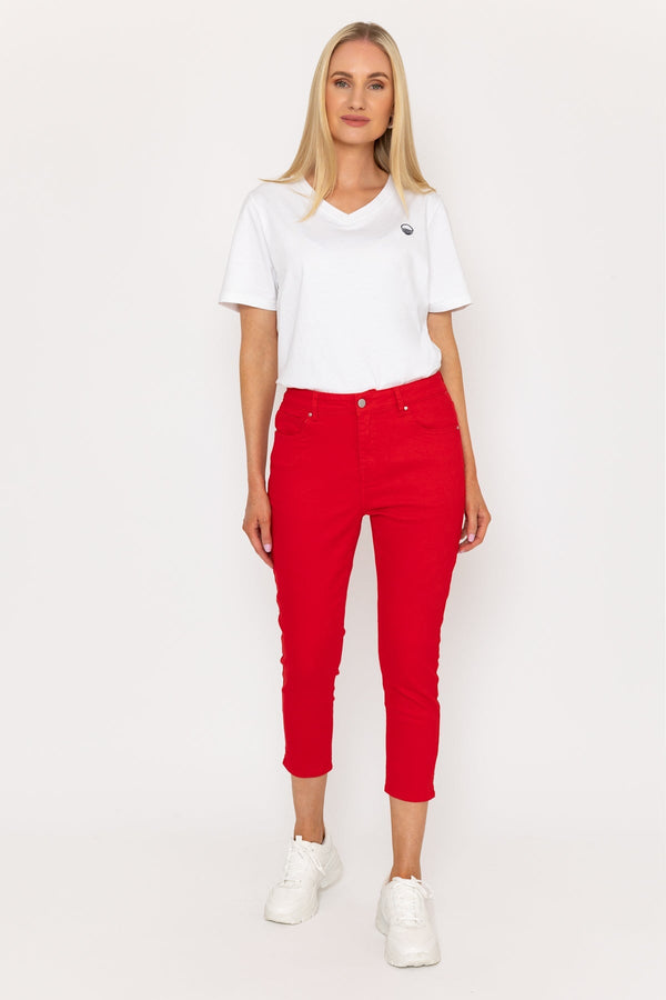 Carraig Donn Crop Stretch Jeans in Red