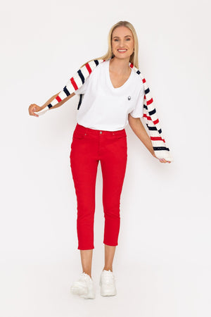 Carraig Donn Crop Stretch Jeans in Red