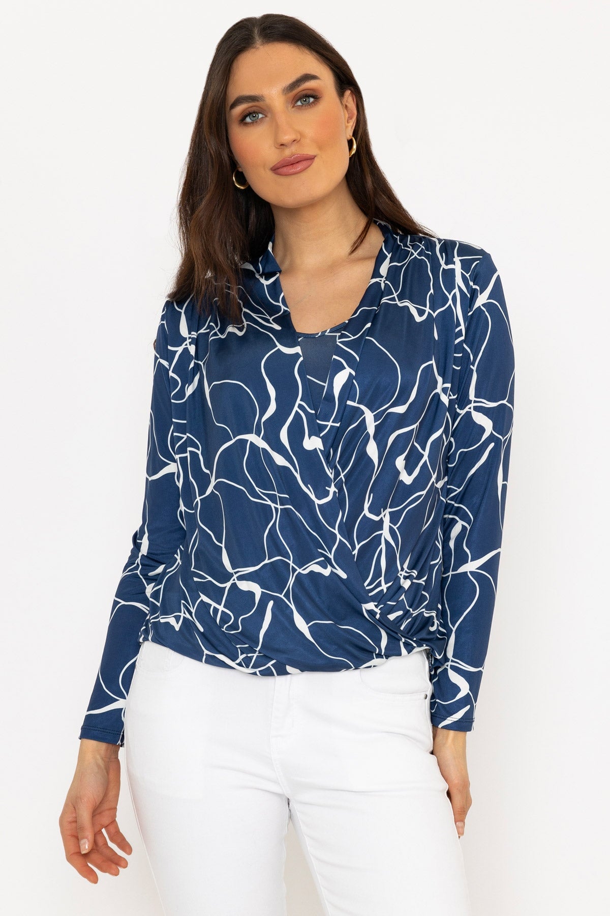 Cross Over Top in Blue Print