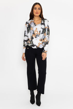 Carraig Donn Cross Over Top in Brown Print